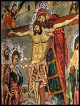 'Come, let us all sing the praises of Him who was crucified for us, For Mary said when she beheld Him upon the tree: Though You do endure the cross, You are my Son and my God! + Kontakion, Great and Holy Thursday, Tone 8

Image from Thessalonica, Greece