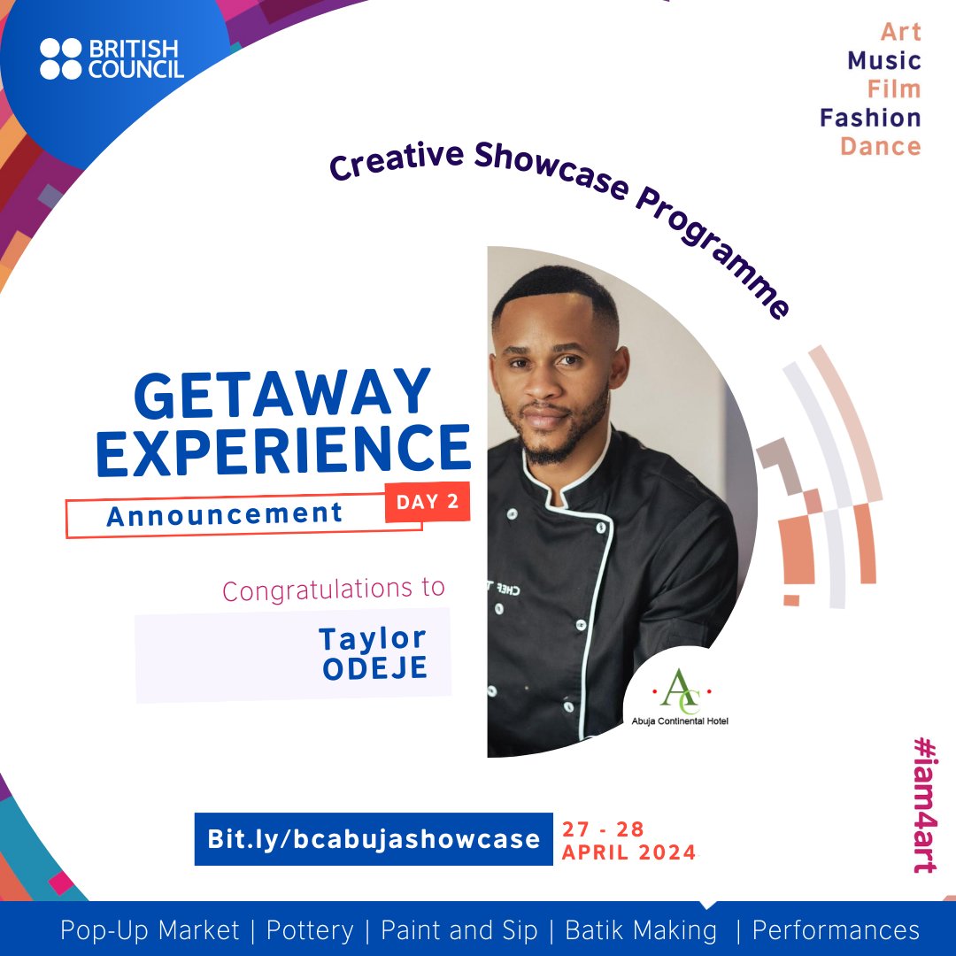 We wrapped up Day 2 of our #iam4art showcase on a pleasant note by selecting the second winner of our getaway experience.
And the winner for the weekend getaway experience at the Abuja Continental Hotel is Taylor Odeje.
Congratulations to @taylaw_tamod!
#BCCESSA #BCArtsSSA
