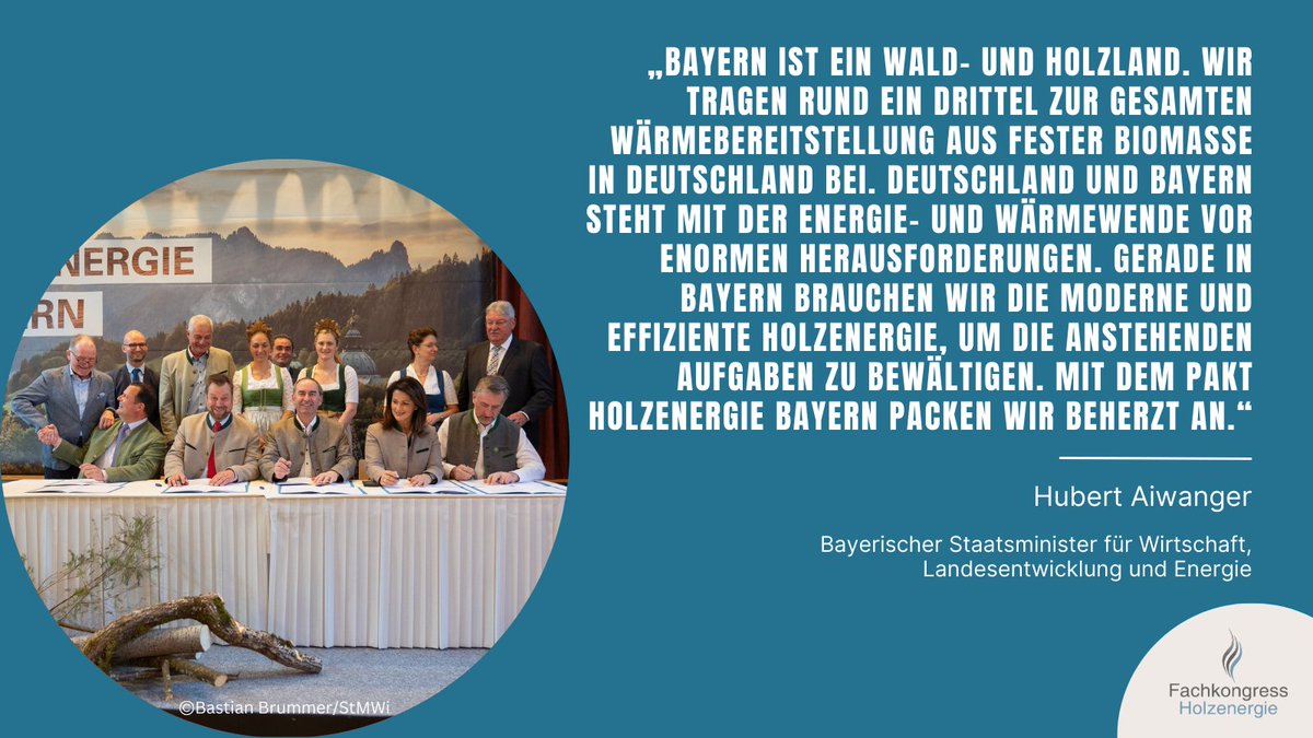 '#Bayern ist ein Wald- und Holzland', betont @HubertAiwanger im Rahmen der gestrigen Unterzeichnung des Pakts Holzenergie. Der Staatsminister wird bei unserem Fachkongress #Holzenergie24 die Eröffnungsrede halten. Werde jetzt #Partner! 👉 shorturl.at/bgqH6 @FNR_eV