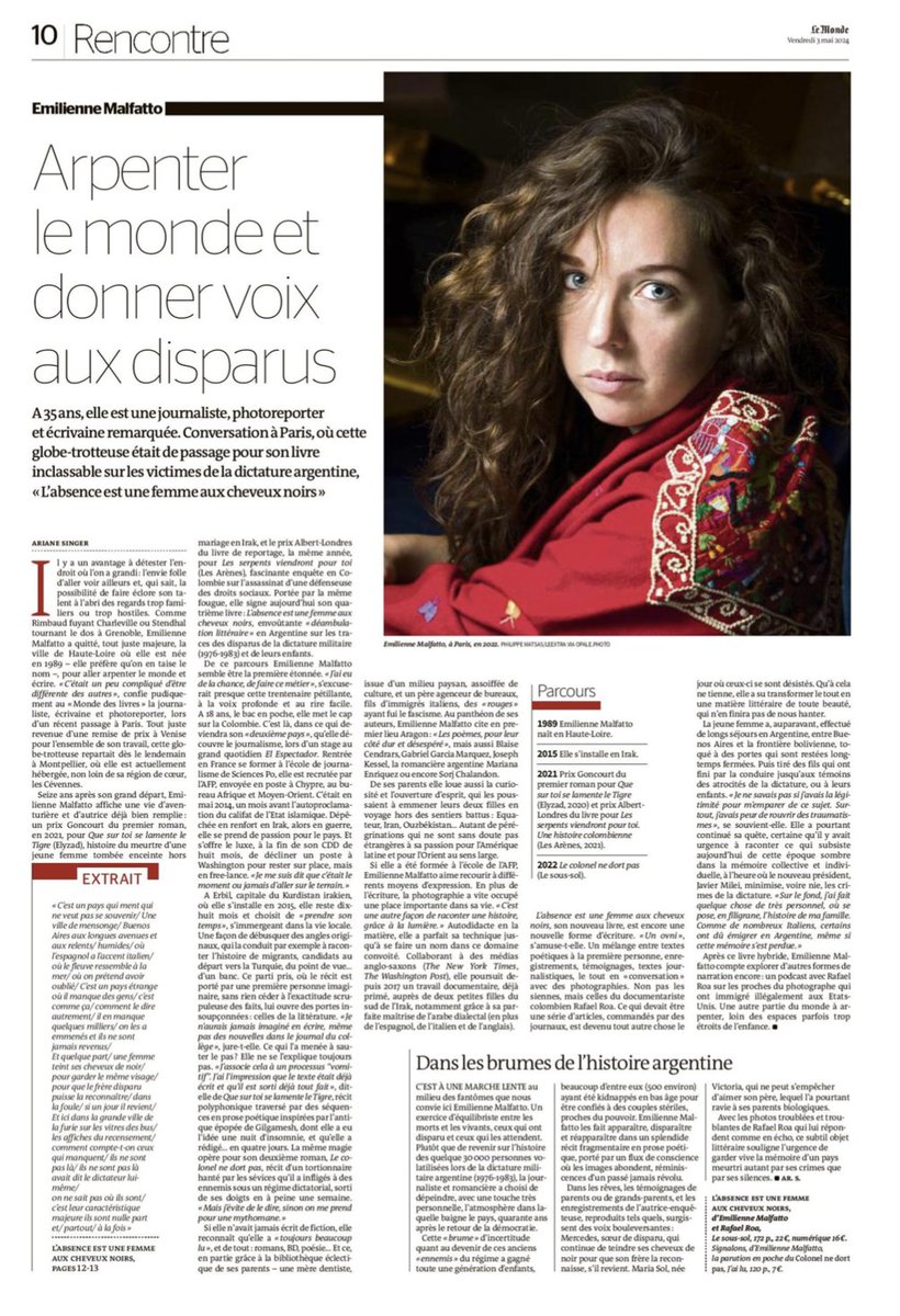 Emilienne Malfatto dans @lemondefr des livres ! @ed_sous_sol Merci à Ariane Singer !