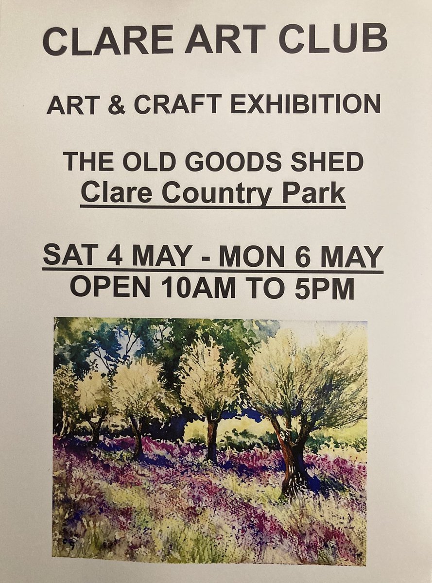 There are so many reasons to Visit Clare this Bank Holiday weekend! For starters, Clare Art Club is hosting a three-day arts and craft exhibition at The Old Goods Shed in Clare Castle Country Park Trust.