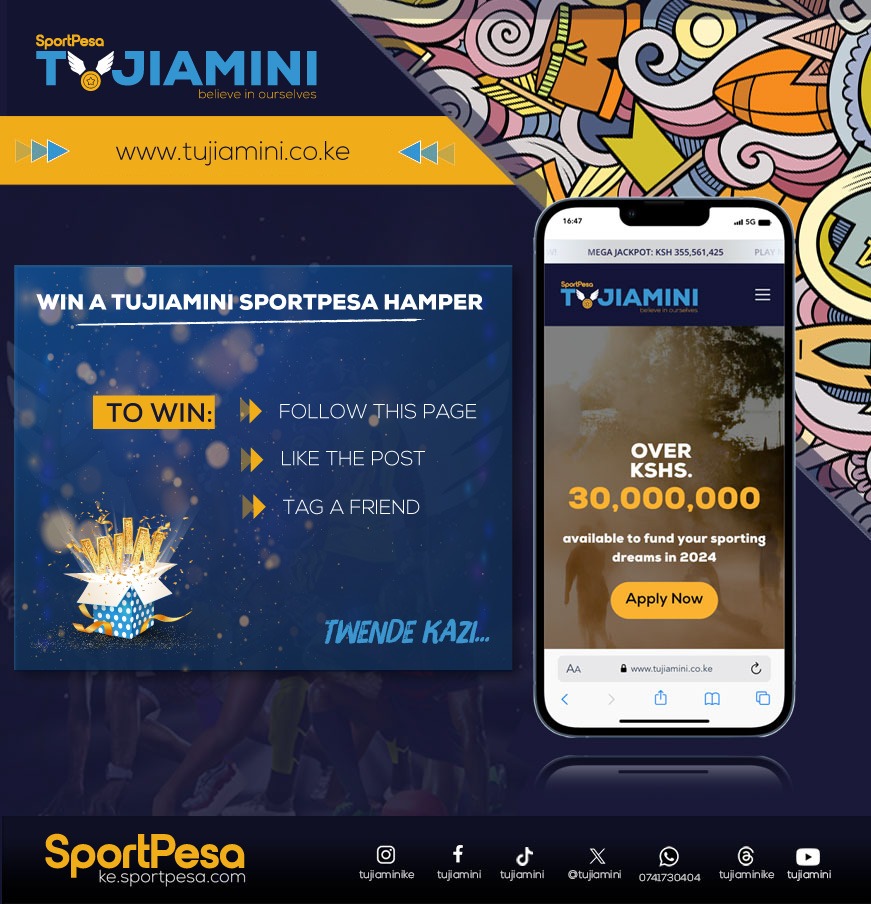 🚨 GIVE AWAY ALERT‼️GIVE AWAY ALERT‼️
For a chance to win a Tujiamini na Sportpesa Hamper all you have to do is; 1,Follow this page '@tujiaminike'
     2,Like this post
     3,Tag a friend

2 winners to be chosen in each of our social media  platforms I.e…