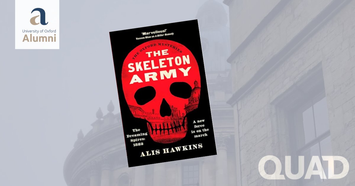 📚Book of the week📚 'The Skeleton Army' by Alis Hawkins (Corpus Christi College, 1981) Look closely at the cover of Alis Hawkins’ latest crime novel, and you'll see a lurid red Radcliffe Square through the cut-out of a skull. Find out more: ➡️ bit.ly/QUADSkeletonAr…