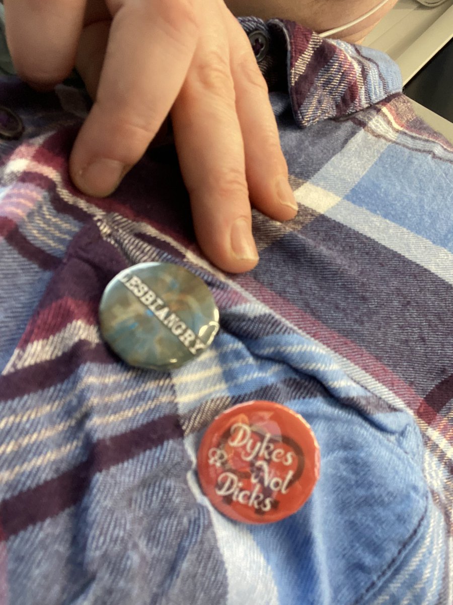 Man repelling badges for today’s journey. @Wild_Womyn #Lesbiangry #LesbianAvenger #Misandry #RadFem