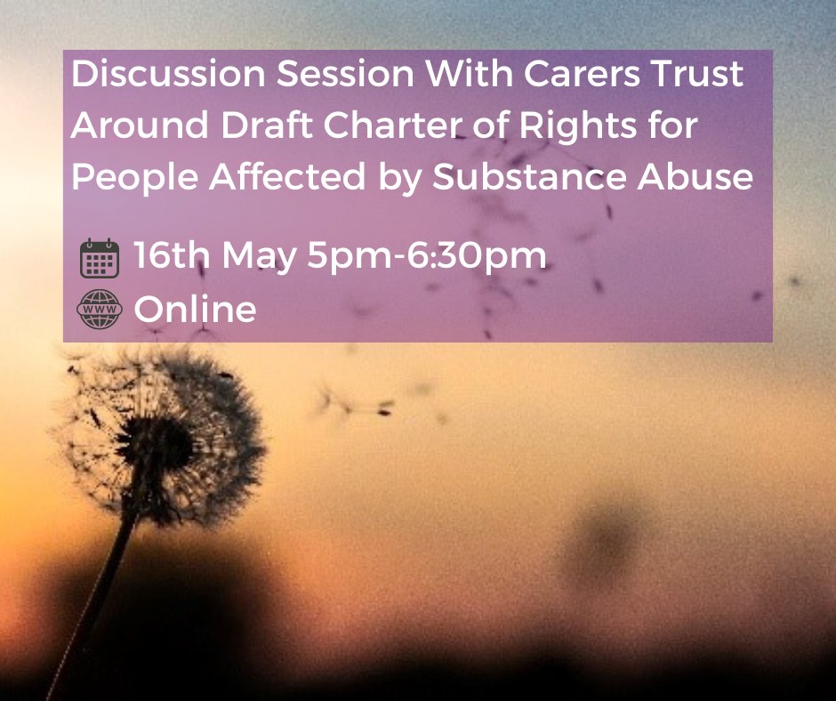Join us and @carerstrustscot for an online discussion on the draft Charter of Rights for People Affected by Substance Use. We are hosting this Zoom event on May 16th, 5-6:30pm. Share your views and help shape the Charter's future! Register here: bit.ly/3JJwVVL