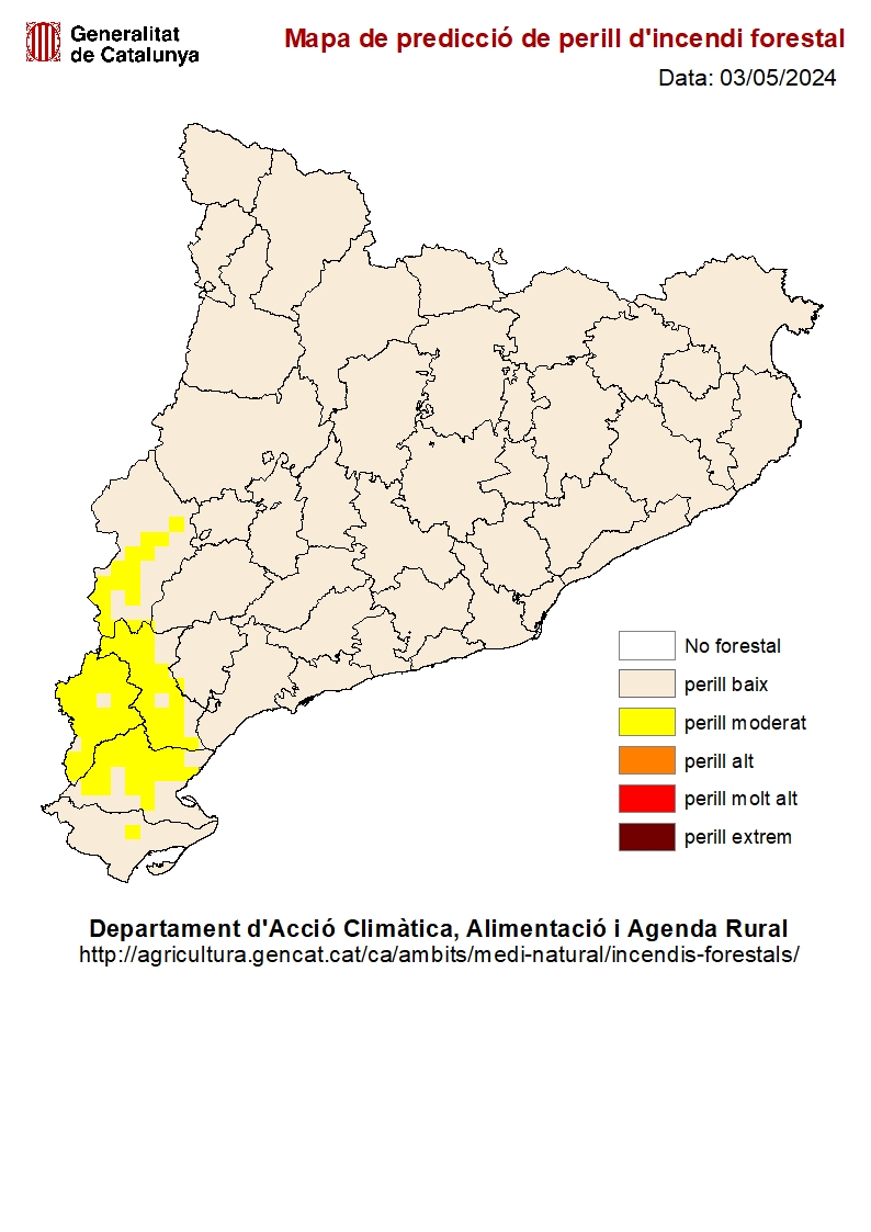 Mapa de predicció de perill d'incendi forestal 03/05/2024