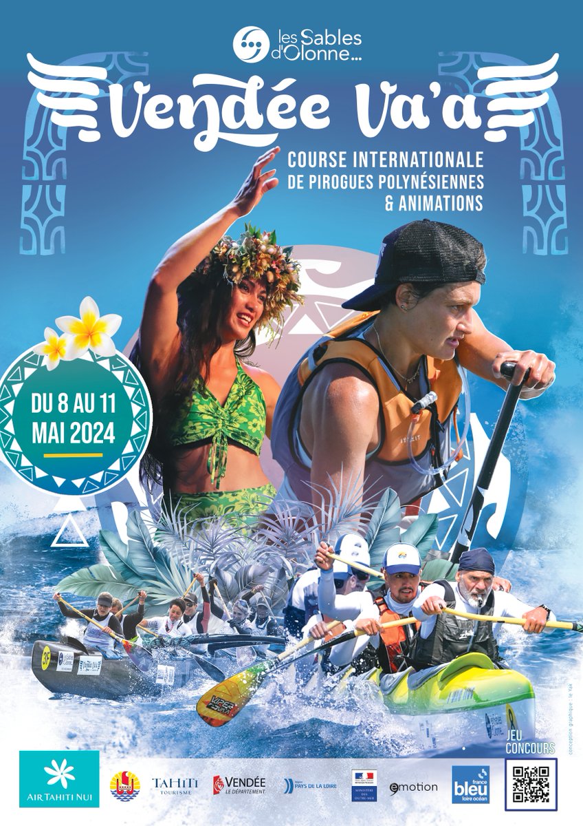 Vivez Tahiti et ses îles aux Sables d'Olonne ! Du 8 au 11 mai, découvrez la magie du Va'a et profitez d'une ambiance 100% polynésienne à l'occasion de la #VendeeVaa ! 🚣 En savoir plus 👉 vendeevaa.com