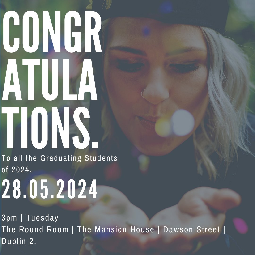 #SaveTheDate: The #PearseCollege #Graduation will take place on Tuesday, 28 May @3pm sharp, in The Round Room at the Mansion House. Can't wait to see you there.