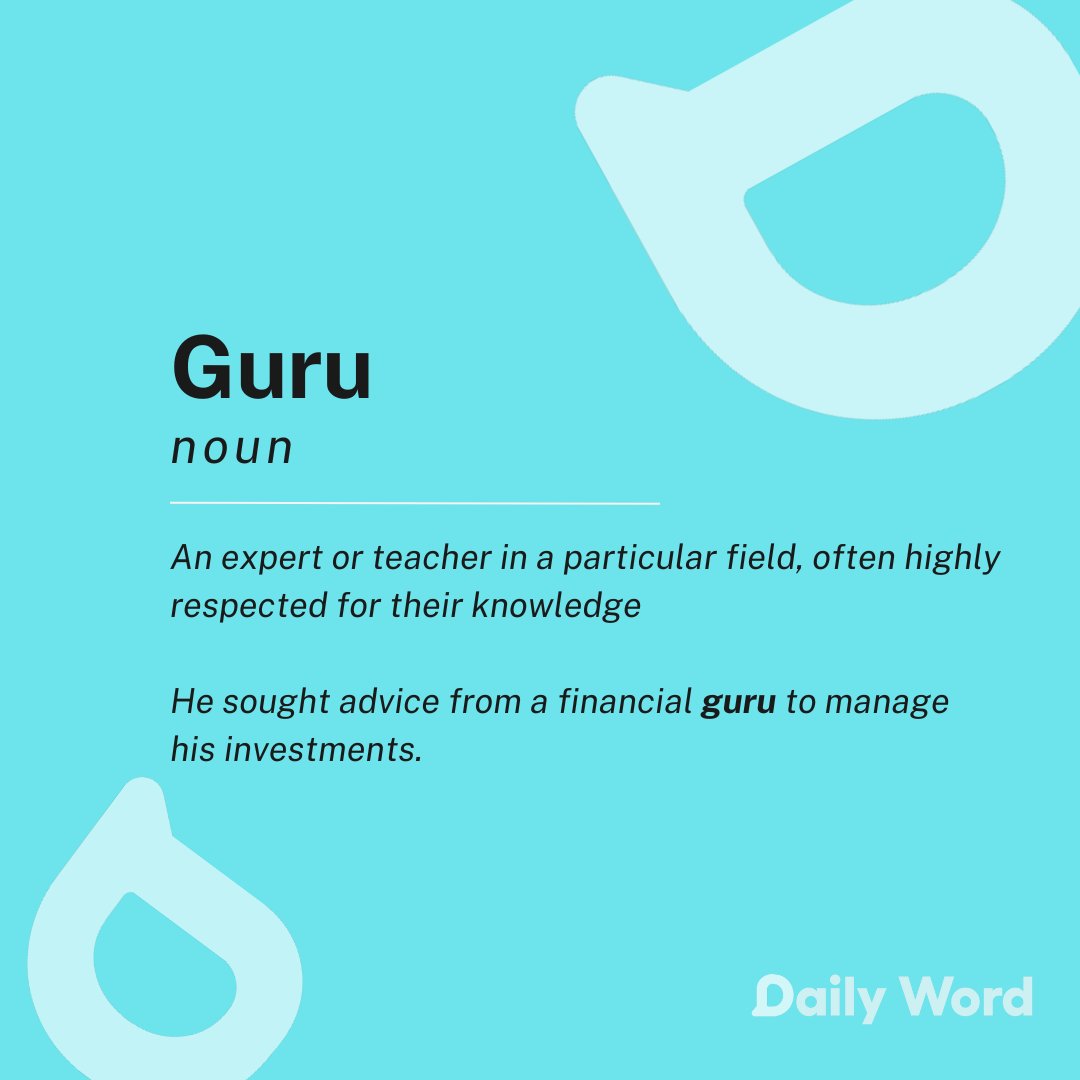 If you are unsure what 'Guru' means, check out the meaning and how to use it in a sentence here.

Use dailywordapp.com, and improve your 'English' daily.

#learnenglish  #dailywordenglish #dailywordapp #english #learnenglishonline #language