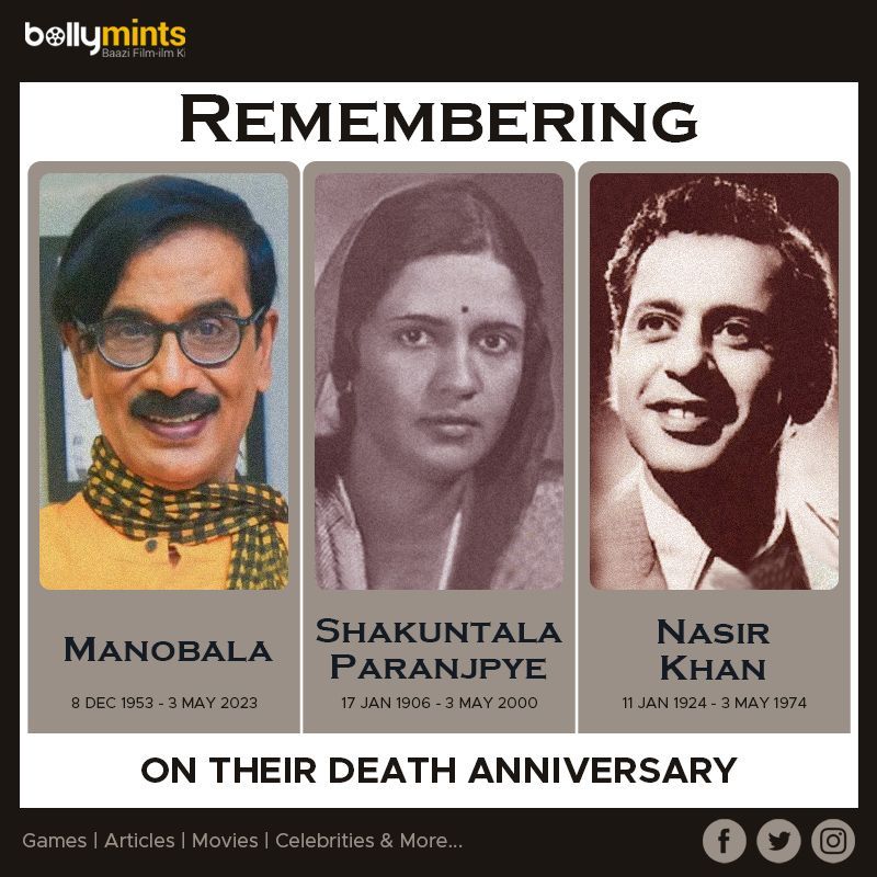 Remembering #Manobala Ji #ShakuntalaParanjpye Ji & #NasirKhan Ji On Their #DeathAnniversary !