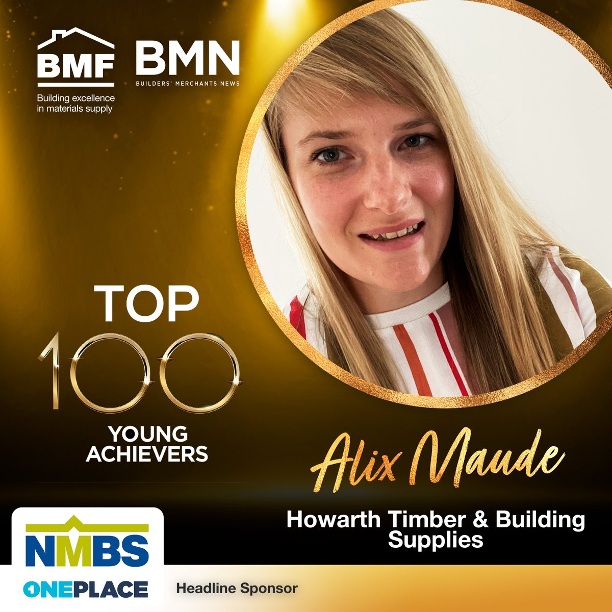 Today’s BMF and @BMerchantsNews Top 100 Young Achievers is Alix Maude, Building Category Manager at @howarthtimber. Head sponsor, @NationalMerch. #Top100YoungAchiever