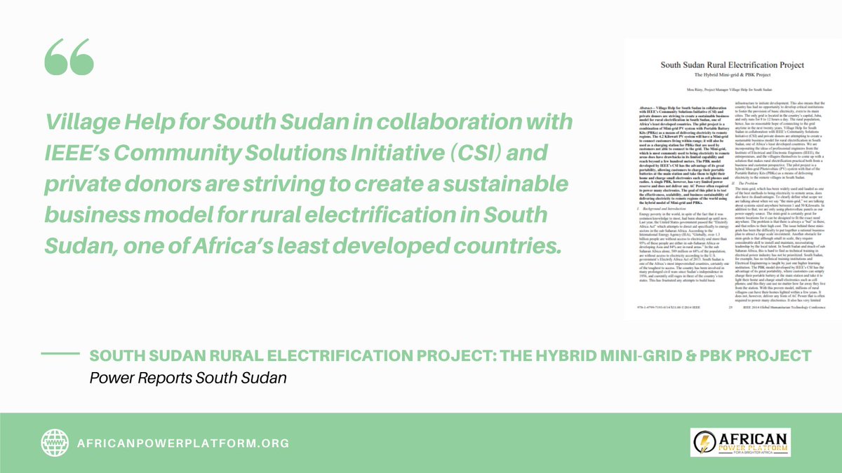 africanpowerplatform.org/resources/repo…

Power Reports South Sudan

South Sudan Rural Electrification Project: The Hybrid Mini-grid & PBK Project

#africanpowerplatform #africapowerplatform #energy #Africa #electricity #electrification #minigrids #microgrids #offgrid

africanpowerplatform.org/resources/repo…