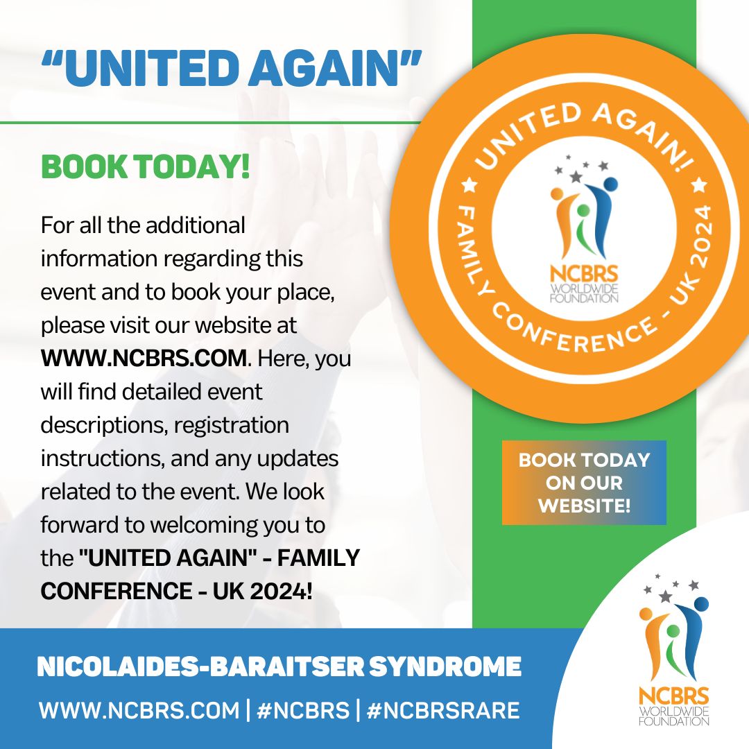 Join us at our upcoming Family Conference. The event focuses on patient care, presentations & networking. Book your spot before it closes today @ 11:59pm - UK time. Learn more here: buff.ly/4cDoLeM #NCBRS #NCBRSRare #NCBRSFamilyConferenceUK2024.