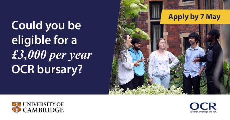 Teach in the West Midlands? If you have students with a place at @Cambridge_Uni this autumn, you still have time to apply for our bursary scheme. The closing date for applications is 7 May. Find out more and apply: ow.ly/YUJI50Rl4Hw