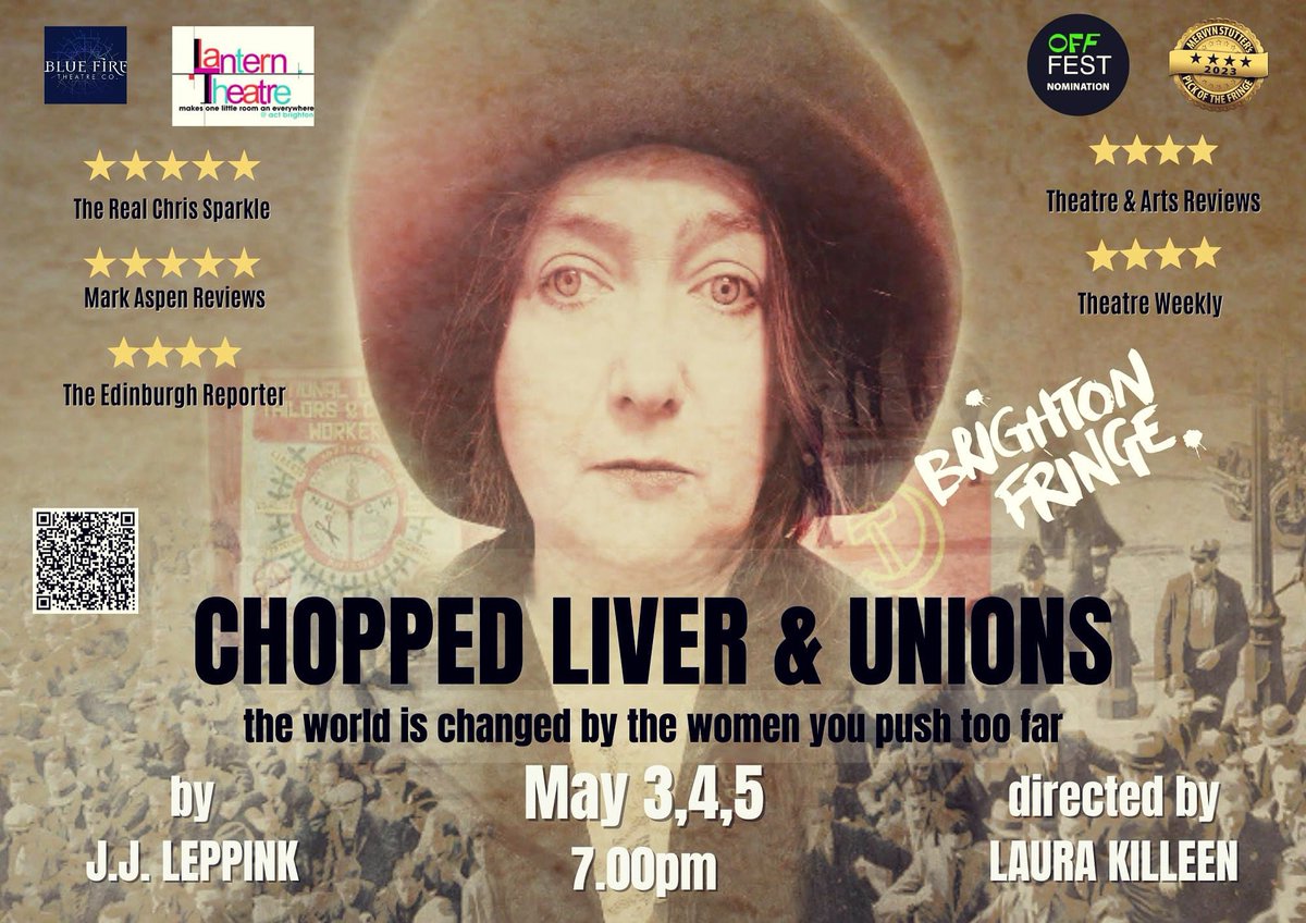 Opening tonight @lanterntheatreb Chopped Liver and Unions @bluefire_tc Three nights only, so don't miss out. Thoroughly recommended. #ChoppedLiverAndUnions #Theatre #SarahWesker #TradeUnions #BrightonFestival