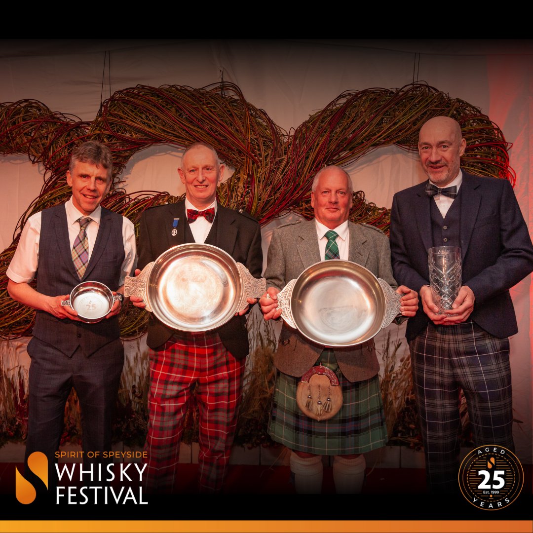 The Touch of Tartan Opening Dinner saw 4 great advocates of the whisky industry recognised with awards - William “Buzz” Hutcheson, Callum Fraser, Russell Anderson and Derek Johnston who between them notch up nearly 150 years of dedication. #dram24 #spiritofspeysideawards #sos25