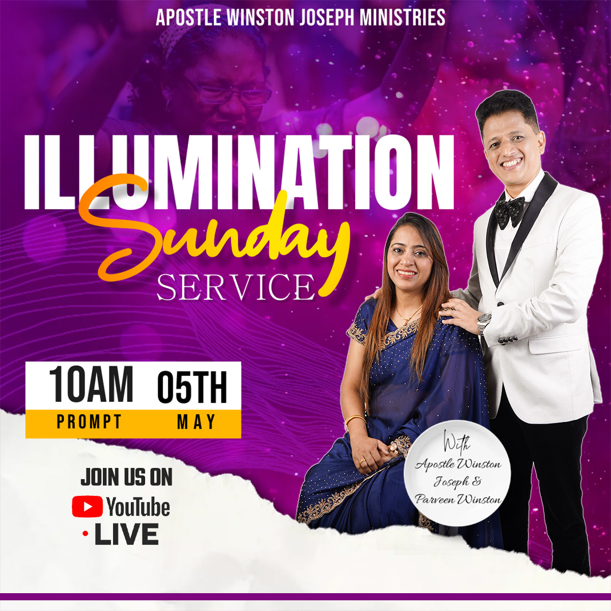 AWJM cordially invites you and your family to the ILLUMINATION SUNDAY SERVICE, airing LIVE on YouTube from 10AM (IST).
#Sunday #sundaychurch #sundayprayer #sundayprayerservice #churchmeeting #prayerservice #youtubeindia #youtubelive #youtubelivestream #youtubelivestreaming