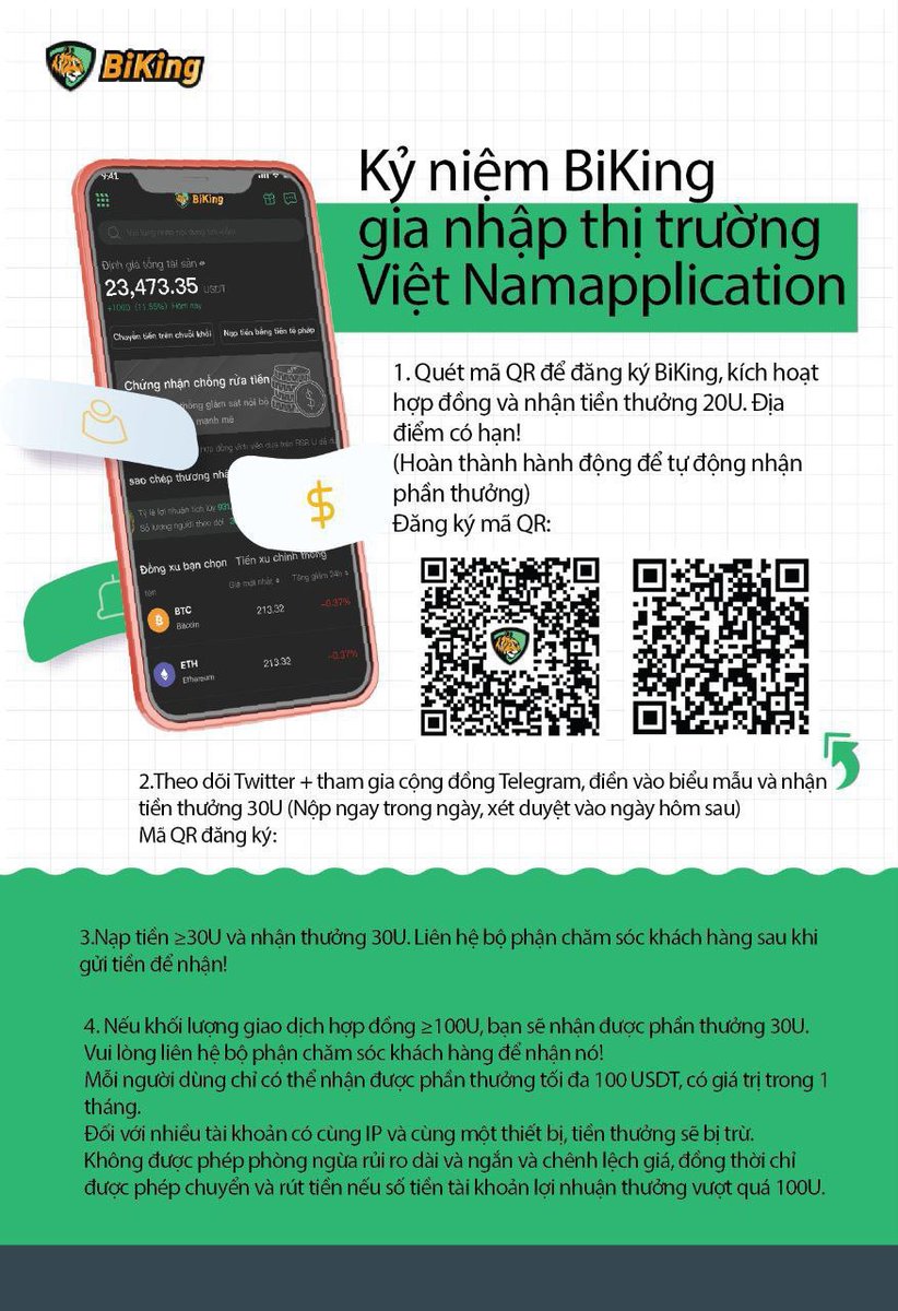 🦁 BIKINGEXCHANGE RA MẮT PHIÊN BẢN TIẾNG VIỆT VÀ TRIỂN KHAI CHƯƠNG TRÌNH ƯU ĐÃI DÀNH CHO NGƯỜI DÙNG MỚI!

Biking hứa hẹn mang đến cho người dùng Việt Nam trải nghiệm giao dịch sản phẩm phái sinh tiền điện tử an toàn, ổn định và đa dạng hơn, đồng thời