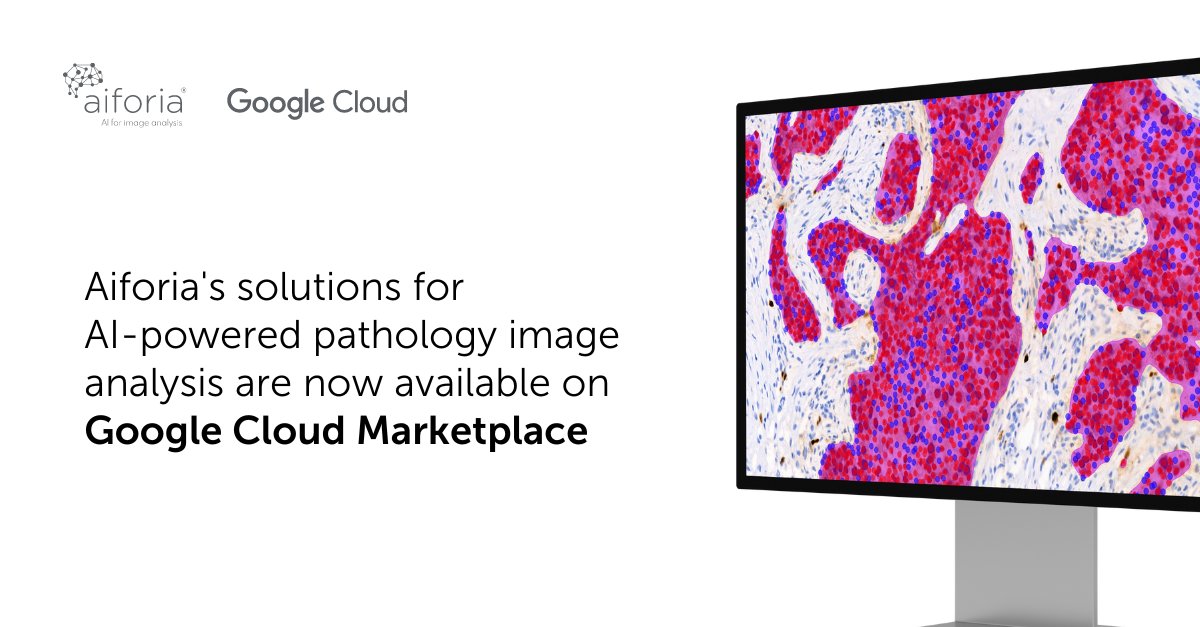 Aiforia's solutions for AI-powered pathology image analysis are now available on Google Cloud Marketplace. Read more: hubs.la/Q02v_bSC0