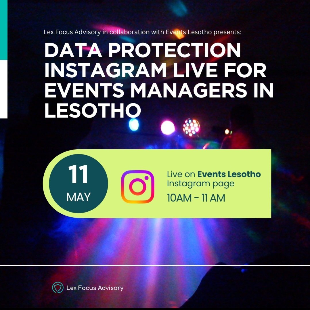 lf_advisory's tweet photo. #Lesotho event managers, what data protection considerations should you make every time you host an event? Join us on 11 May 2024 on Instagram Live as we explore all that you need to consider. 

https://t.co/llfNpRVw0g

#DataProtection https://t.co/h41vCdfyot