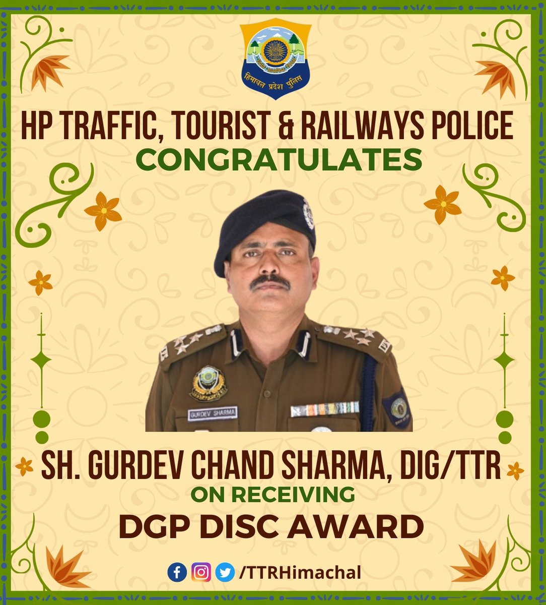 TTRHimachal's tweet photo. Heartiest congratulations to all DGP Disc Award recipients from TTR for your outstanding achievements. Your dedication and hard work shine brightly.
#DGP_Disc #Award #Himachal #HPPolice #TTRHimachal #TTR #HimachalPradesh @himachalpolice https://t.co/K3Lar0yHx9