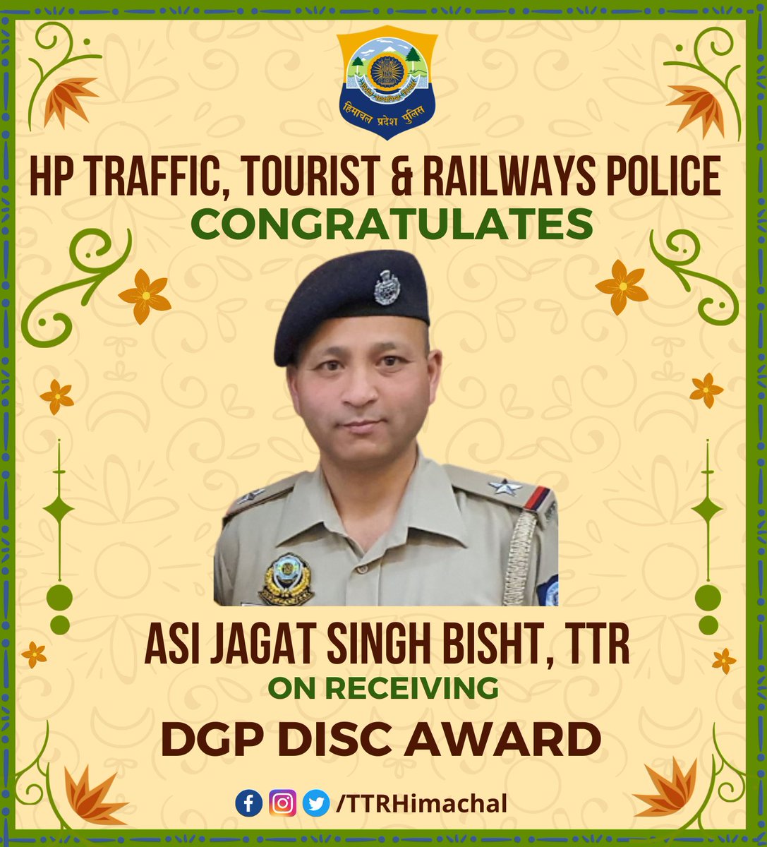 TTRHimachal's tweet photo. Heartiest congratulations to all DGP Disc Award recipients from TTR for your outstanding achievements. Your dedication and hard work shine brightly.
#DGP_Disc #Award #Himachal #HPPolice #TTRHimachal #TTR #HimachalPradesh @himachalpolice https://t.co/K3Lar0yHx9