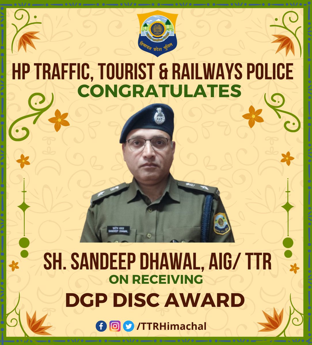 TTRHimachal's tweet photo. Heartiest congratulations to all DGP Disc Award recipients from TTR for your outstanding achievements. Your dedication and hard work shine brightly.
#DGP_Disc #Award #Himachal #HPPolice #TTRHimachal #TTR #HimachalPradesh @himachalpolice https://t.co/K3Lar0yHx9