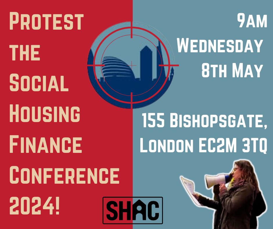 This conference is all about the money & greed. It's about digging their snouts deeper into the trough & working out how to extract as much £££ as possible from tenants & residents & our homes. Join our picket of the Social Housing Finance Conference next Weds from 9am!