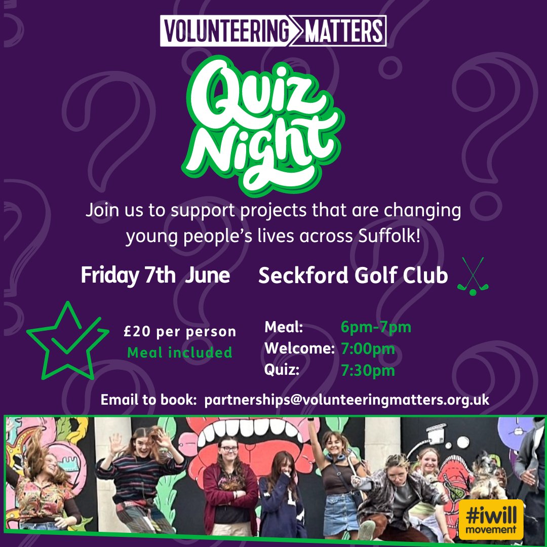 Quiz night❗ Join us for a night of trivia and fun at Seckford Golf Club on 7 June. Brush up on your general knowledge and support a fantastic cause raising money for young people in #Suffolk. Delicious food included for just £20. Email to sign up now  👇 #fundraiser #quiznight