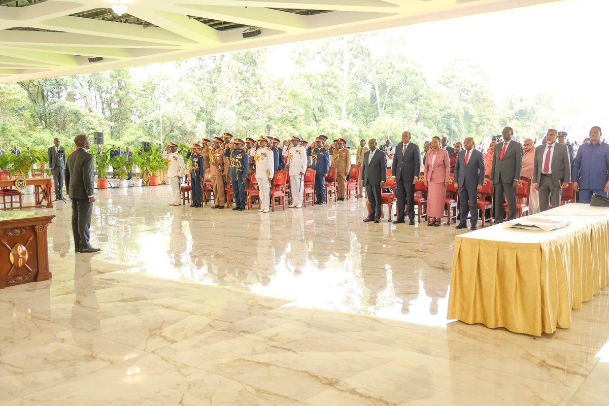 President William Ruto today during the swearing-in and rank investiture ceremony at State House, Nairobi.