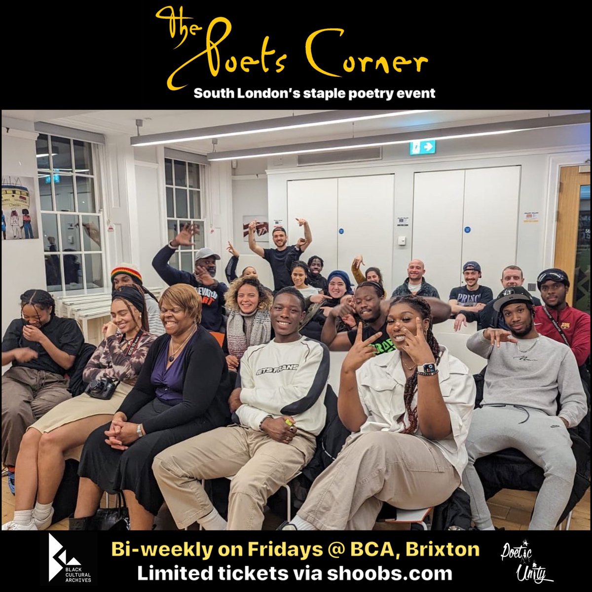 TONIGHT! LIMITED TICKETS LEFT! The Poets Corner is LIVE (in person) @bcaheritage from 6.30pm 💥 Come down and hear some of the UKs best poets! Limited tickets available here: shoobs.com/events/90891/t… Open mic sign up for ticket holders between 6.30pm-7pm. #ThePoetsCorner