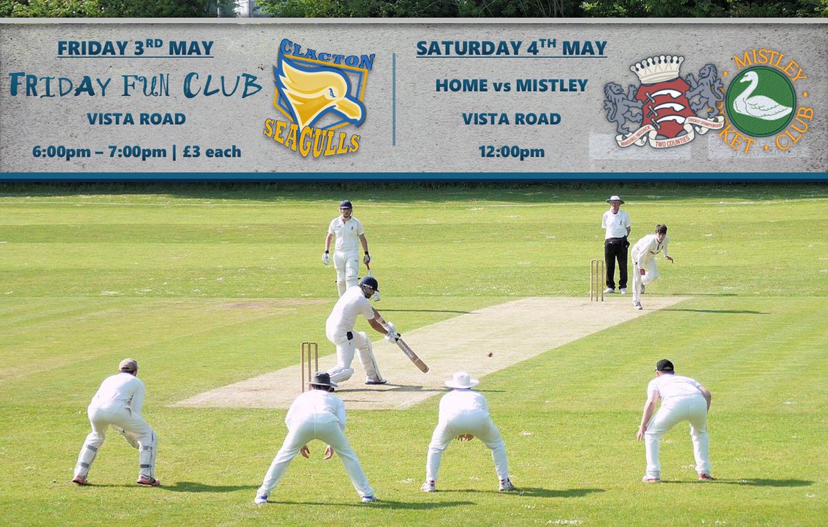 Our new Friday Fun Club starts this week (weather permitting) at HQ! On Saturday, we hope to make it back to back home wins to start our season as @MistleyCC travel to Vista Road! Bar open from the start of play at midday!