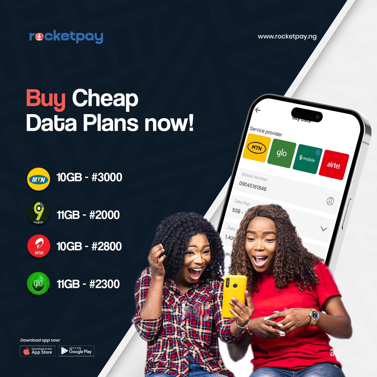 Hey Rocketpay Users!!!
Cheap data plans is available on the RocketPay app, what are you waiting for!? Download the RocketPay app now!
#datapurchase #dataplans 

1 USD | HAPPENING NOW | HE Peter Obi
