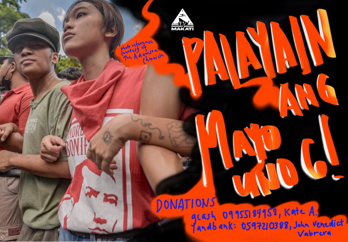 PALAYAIN ANG MAYO UNO 6!

Para sa mga donasyon:
GCash - 09955184958, Kate Almenzo
LandBank - 0597210388, John Venedict Vabrera

#ReleaseMayoUno6