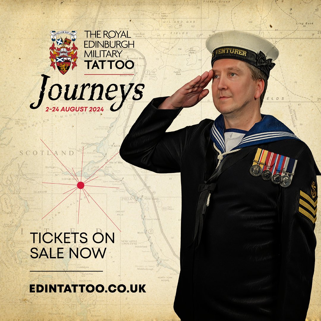 Our very own Leading Writer is the poster 'boy' (!) for the @EdinburghTattoo. We're finding a healthy variety of activity to support in the region, complimenting the Ship's Company's role of preparing to operate Type 31 when we emerge from build. #EdinTattoo #nextgenfrigate