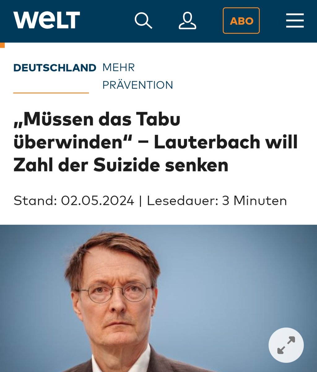 Glaubt #Lauterbach wirklich, die Zahl der Suizide zu senken, wenn als #Suizidprävention Zugänge zu Brücken oder Hochhäusern erschwert werden? Dann sucht sich der verzweifelte Mensch doch eine andere Möglichkeit um aus dem Leben zu scheiden. Aber vielleicht geht es Lauterbach auch…