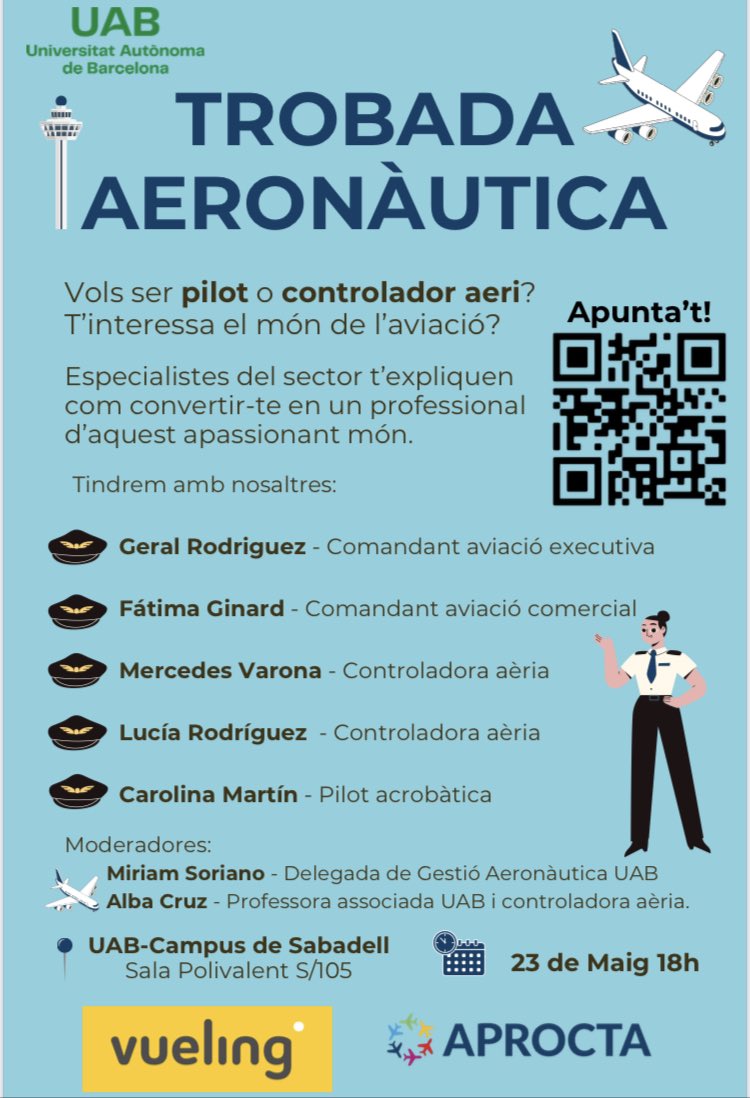 🗣️T’agradaria ser pilot o controlador aeri? Al campus de Sabadell s’organitza unes xerrades amb especialistes del sector per aconsellar-te sobre aquest àmbit professional! Registra’t ara 👉 docs.google.com/forms/d/e/1FAI… #uab #pilot #controladoraeri #uabsabadell
