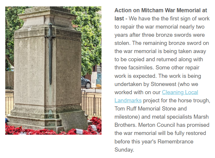 CRICKET GREEN UPDATE - Action on Mitcham War Memorial at last mailchi.mp/0e90167c96f2/c…