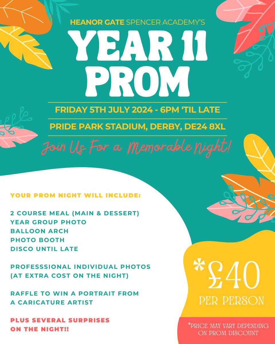 🎉Y11 Prom 2024🎉 Have you purchased your Year 11 Prom ticket on ParentPay yet? Are you ready to celebrate the end of an era with friends and unforgettable moments? Make sure you buy your ticket to secure your place on the best evening of the year!✨ #TeamHeanor * Y11 only.