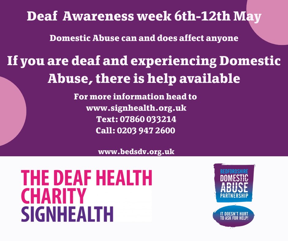 Monday 6th May marks the start of Deaf Awareness Week. Domestic Abuse can happen to anyone. Know where to go for specialist support for you or anyone you know who is experiencing domestic abuse. signhealth.org.uk/videos/you-are…