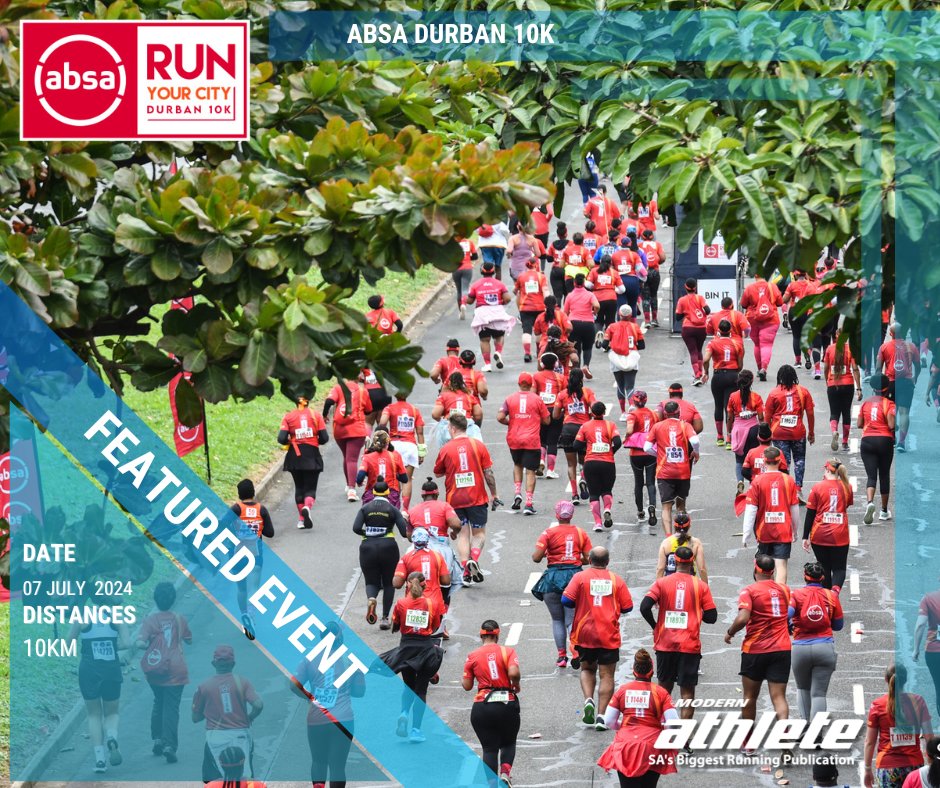 The Absa RUN YOUR CITY DURBAN 10K is firmly cemented as one of Durban’s and South Africa’s MUST DO events! This exciting event takes place 7 July 2024! A standard entry costs R245 and includes a whole heap of goodies! modernathlete.co.za/calendar/absa-…