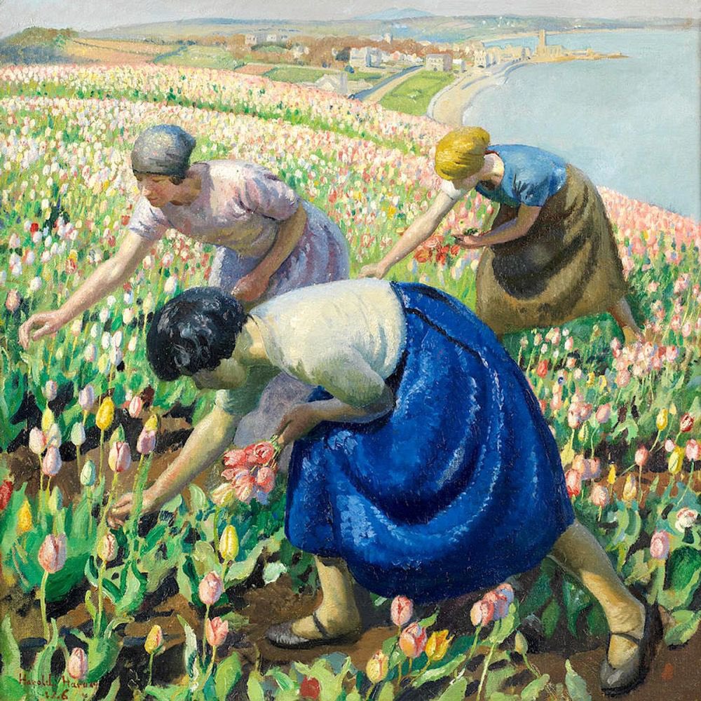 Tulip Pickers, #haroldharvey, Oil on Canvas, 1926 (Private Collection). beyondbloomsbury.substack.com