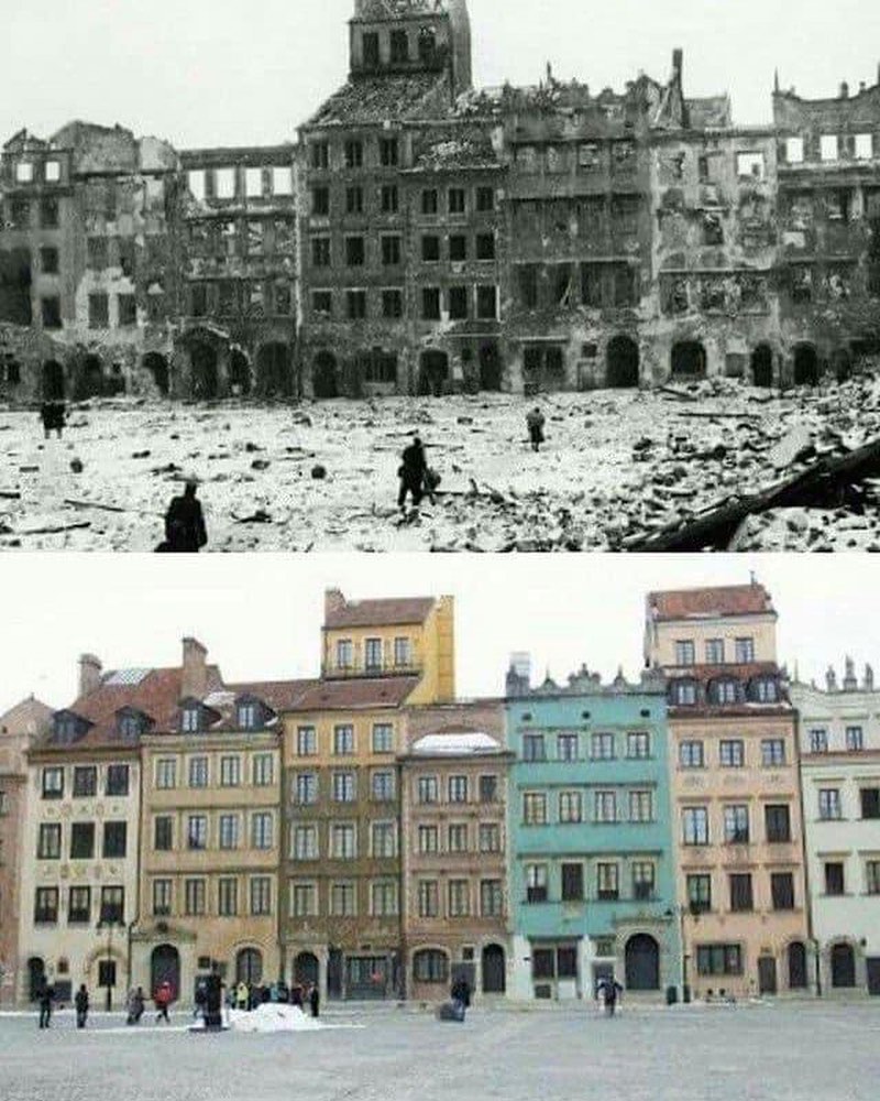 Warsaw, Poland in 1945 vs 2020.