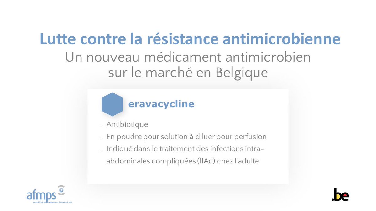 Lutte contre la résistance antimicrobienne : nouveau médicament antimicrobien commercialisé en Belgique afmps.be/fr/news/lutte_…