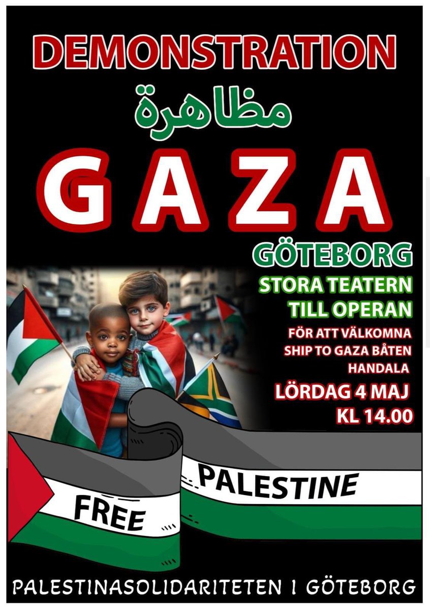 Palestinska aktionskommittén i Göteborg
                   (Inbjudan att demonstrera)
 Den palestinska aktionskommittén, i Göteborgs stad, inbjuder dig att delta i den populära demonstrationen som är planerad att dra igång i Göteborg, lördagen den 4 maj 2024, exakt klockan två på…