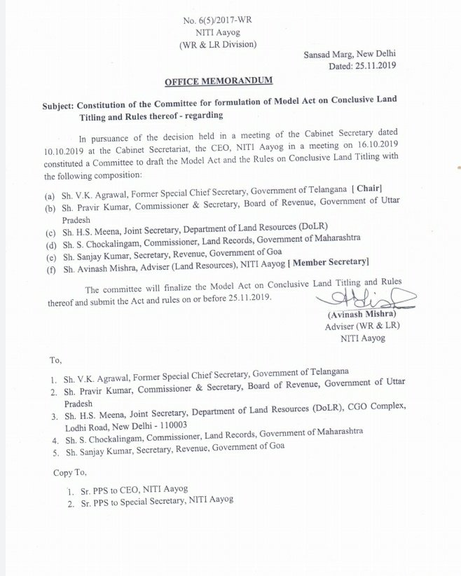 July 29 2019 AP Land Titling Act - Bill 38 of 2019 Nov 25 2019 NITI Aayog Memo on Land Titling #LandGrabbingAct #YsJaganLandScam