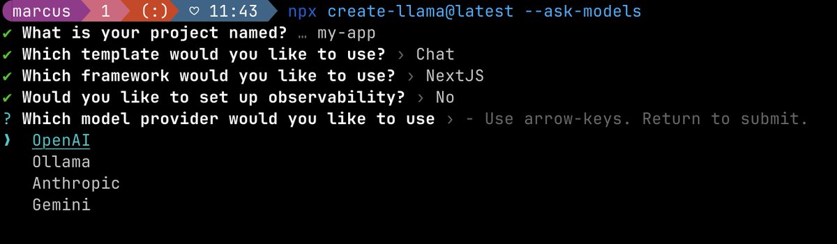 create-llama (The easiest way to get started with @llama_index) now supports @AnthropicAI and @GoogleAI models.

Just type `npx create-llama --ask-models`