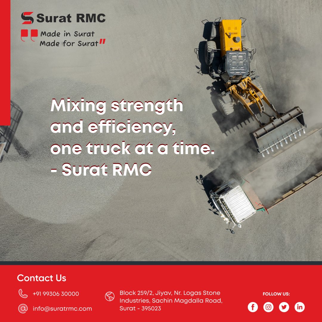 🌟 Surat RMC: Building Surat's Future 🌟

Experience the power of local strength and efficiency with Surat RMC. From the heart of Surat to every construction site, we're committed to delivering top-quality concrete solutions.

#SuratRMC #LocalStrength #Efficiency #BuildingSurat