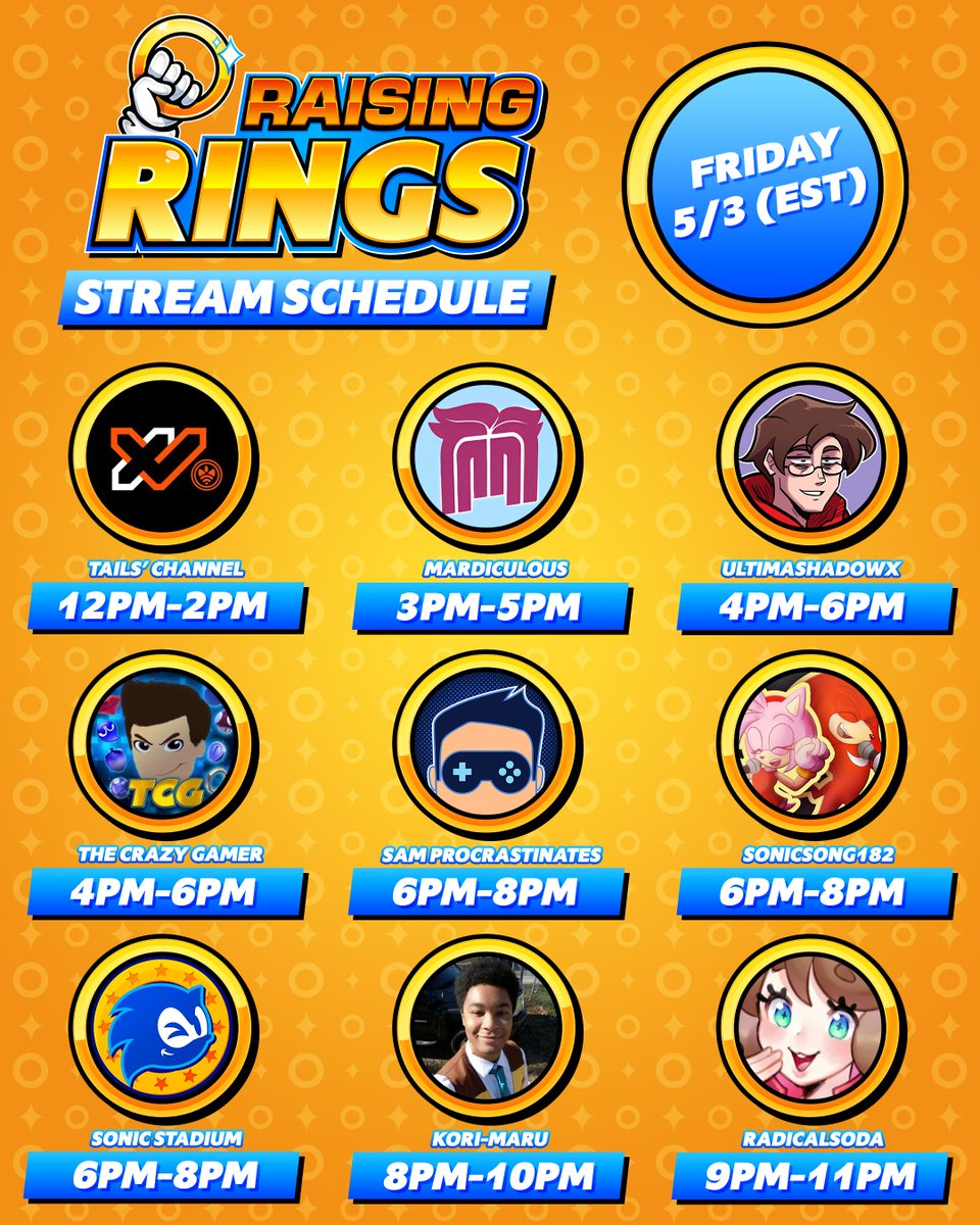 Tomorrow's Raising Rings schedule for some streamers!