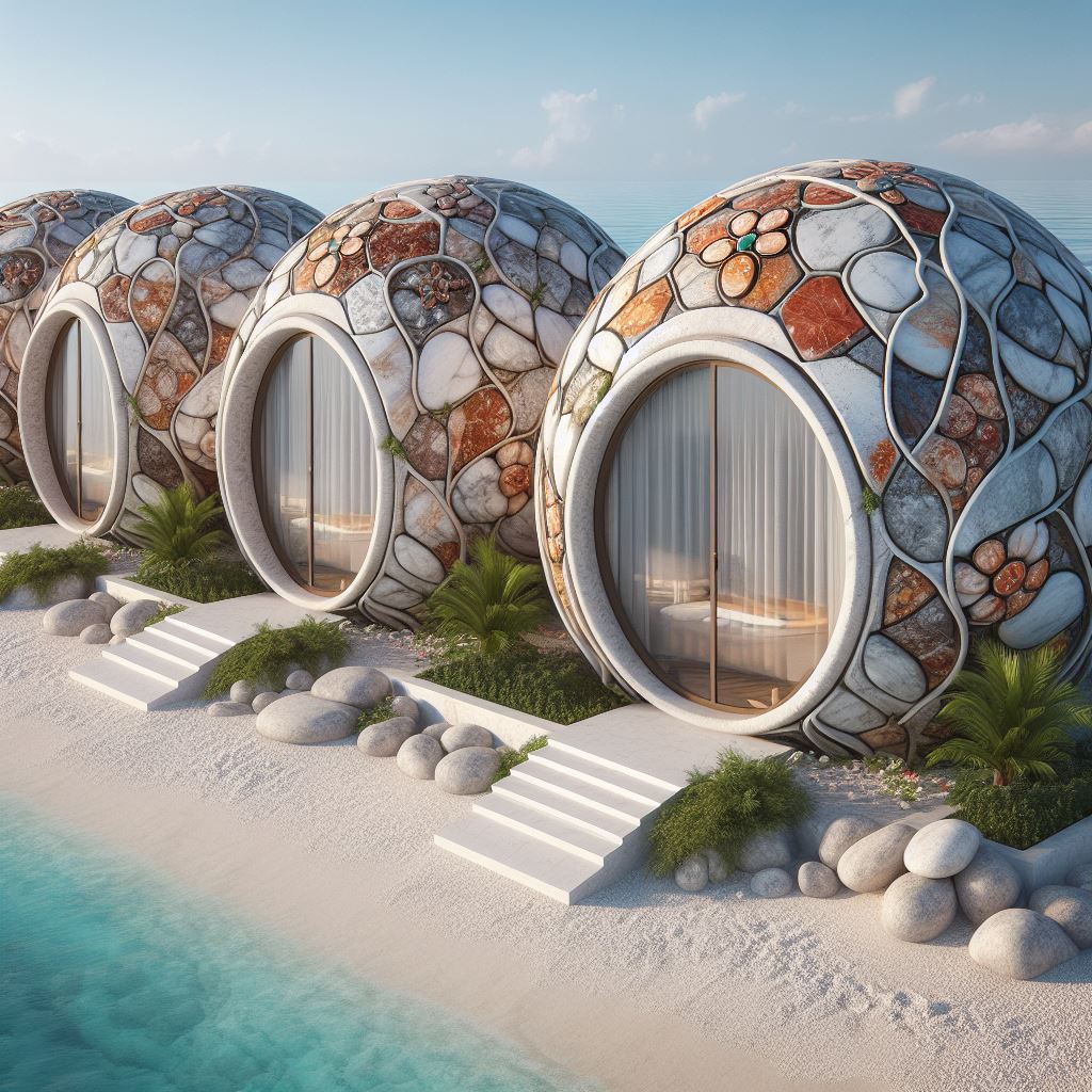 🌴🐚 Discover the beauty of nature-inspired living! 🐚
We’re thrilled to unveil our new #copilot pod houses, inspired by the intricate design of tropical land snails. 
#PodHouses #TropicalLiving #NatureInspired #MarbleMosaic #BeachLife #SeaView #InnovativeDesigns #Architecture